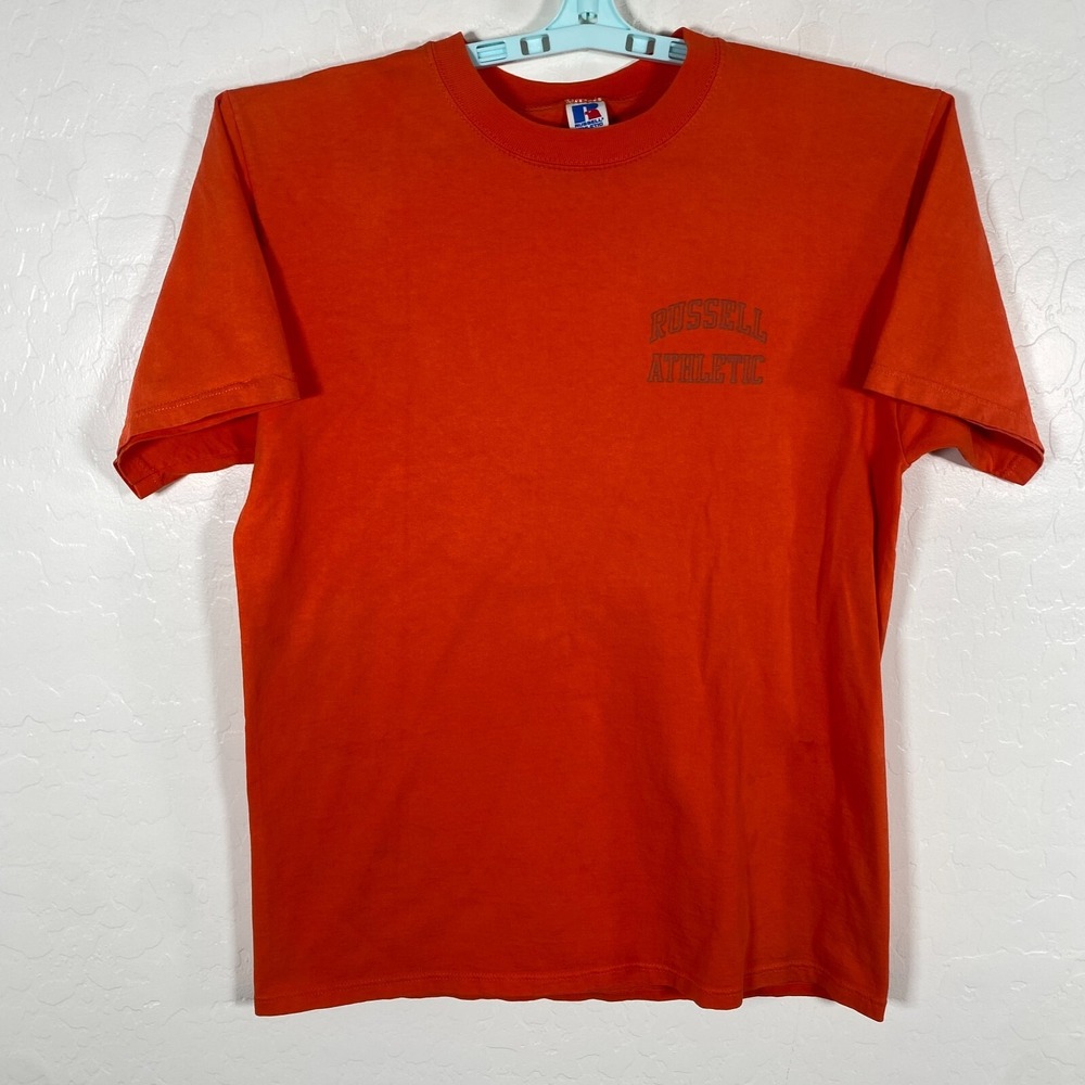 Vintage Russell Shirt Mens Large Orange Athletic Short Sleeve Crew USA
